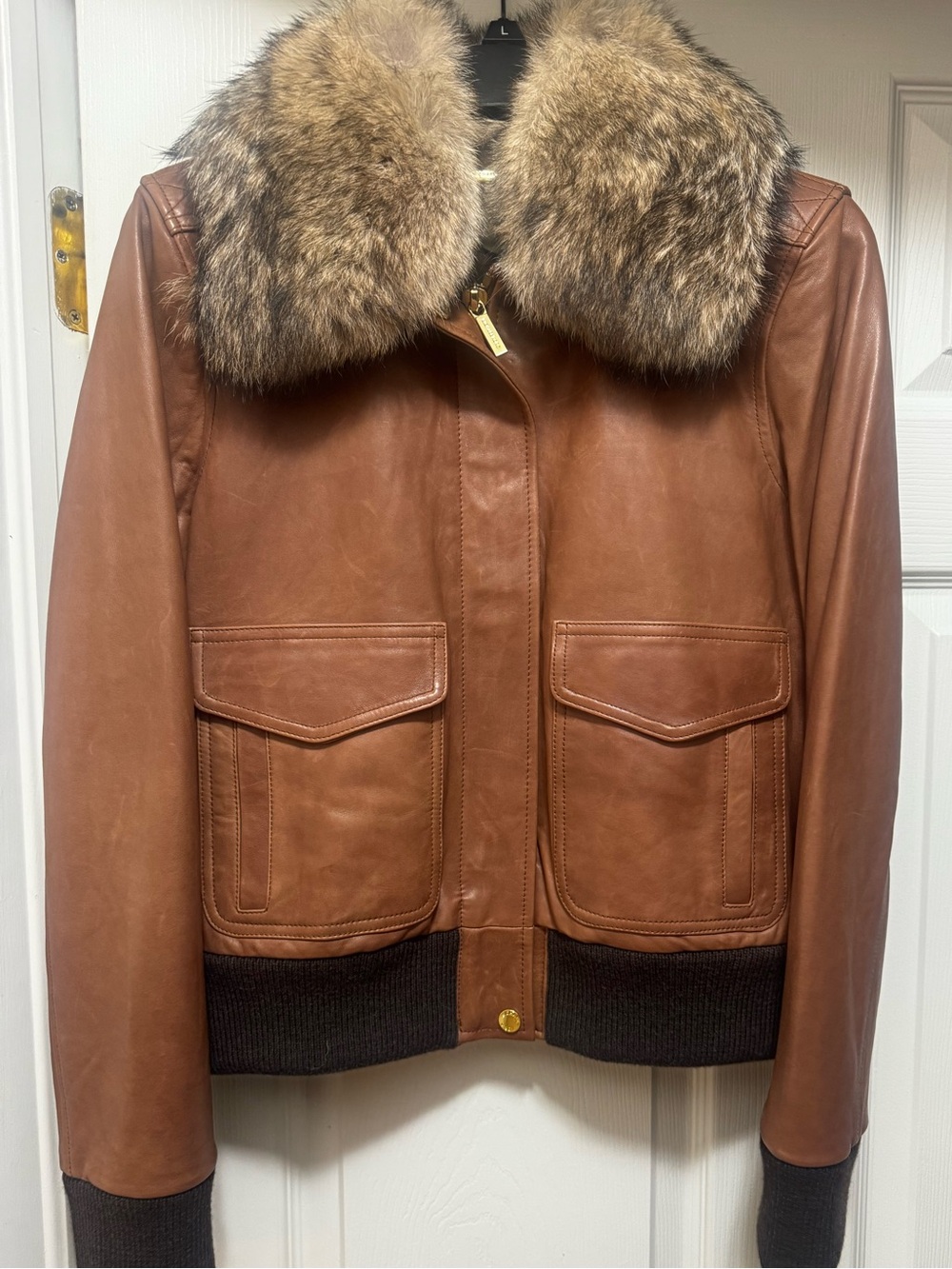 MICHAEL Michael Kors Leather Aviator Bomber Jacket w/ Coyote Fur Collar